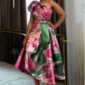 One Shoulder Satin Midi Dress